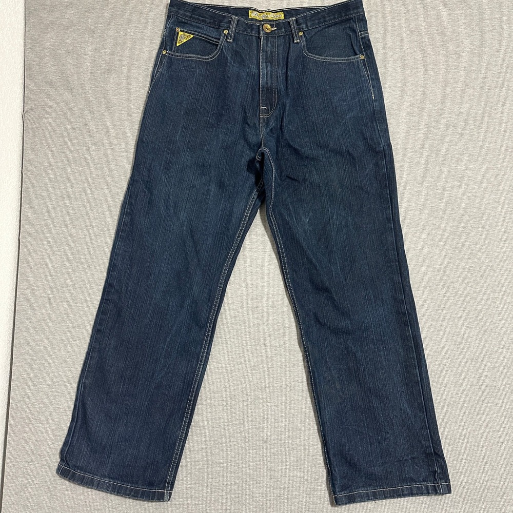 Brooklyn Xpress Relaxed Straight Leg Dark Wash Denim Jeans Blue Y2K Mens 38X34
